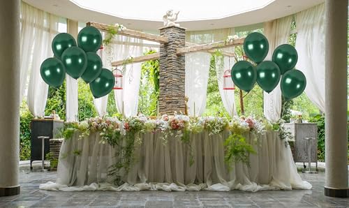 36 Pack Emerald Green Metallic Balloons – 12 Inch Latex Pine Green Balloons with Ribbon for Parties