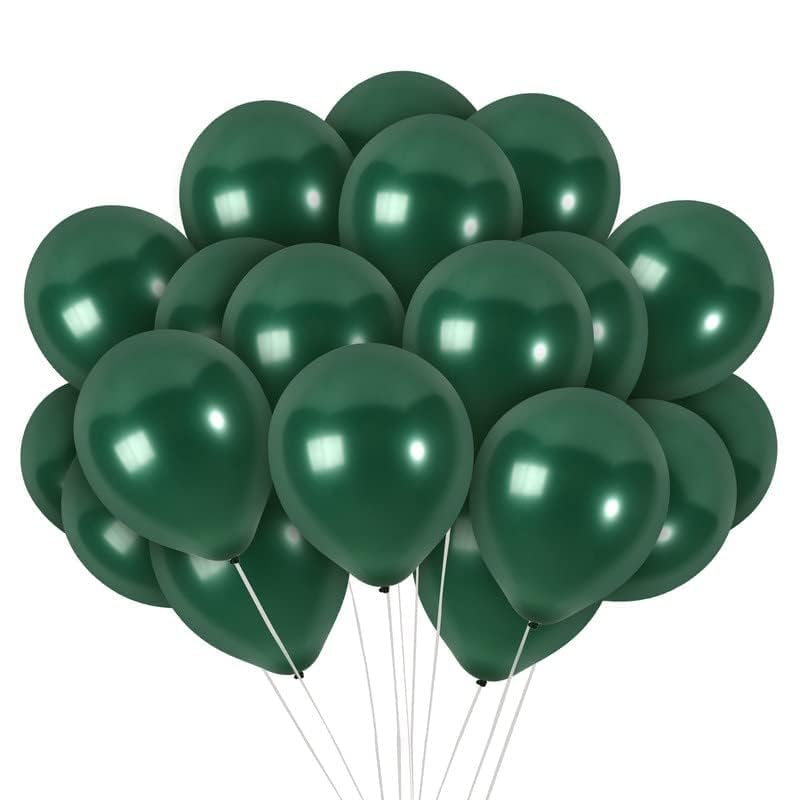 36 Pack Emerald Green Metallic Balloons – 12 Inch Latex Pine Green Balloons with Ribbon for Parties
