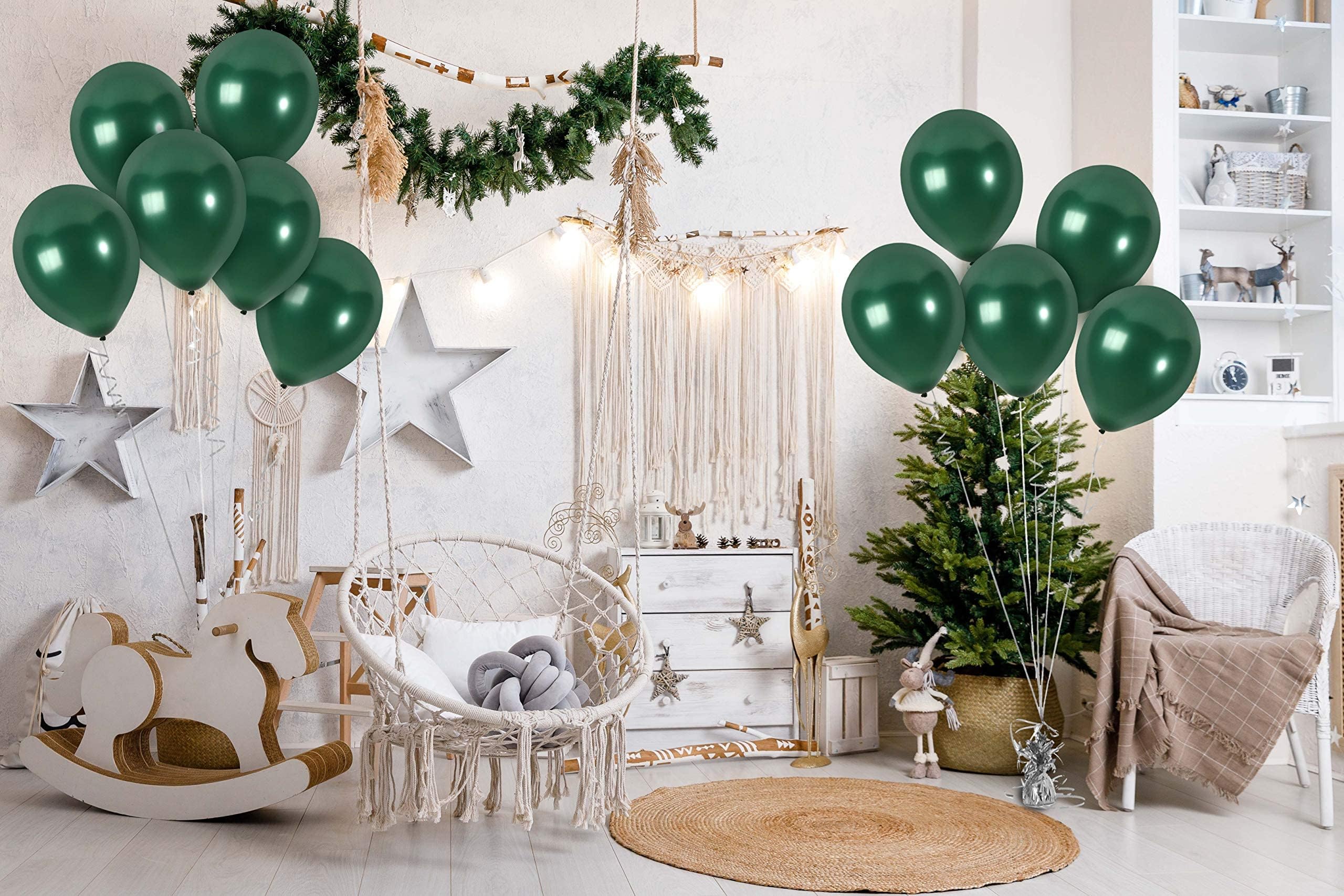 36 Pack Emerald Green Metallic Balloons – 12 Inch Latex Pine Green Balloons with Ribbon for Parties