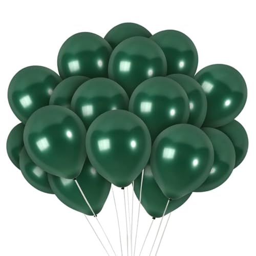 36 Pack Emerald Green Metallic Balloons – 12 Inch Latex Pine Green Balloons with Ribbon for Parties