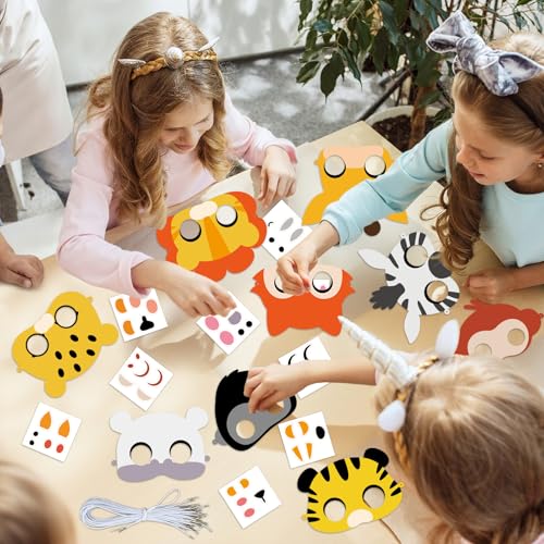 36-Pack Jungle Animal Mask Craft Kit – Safari DIY Sticker Masks for Kids’ Parties, Classroom, and Dress-Up