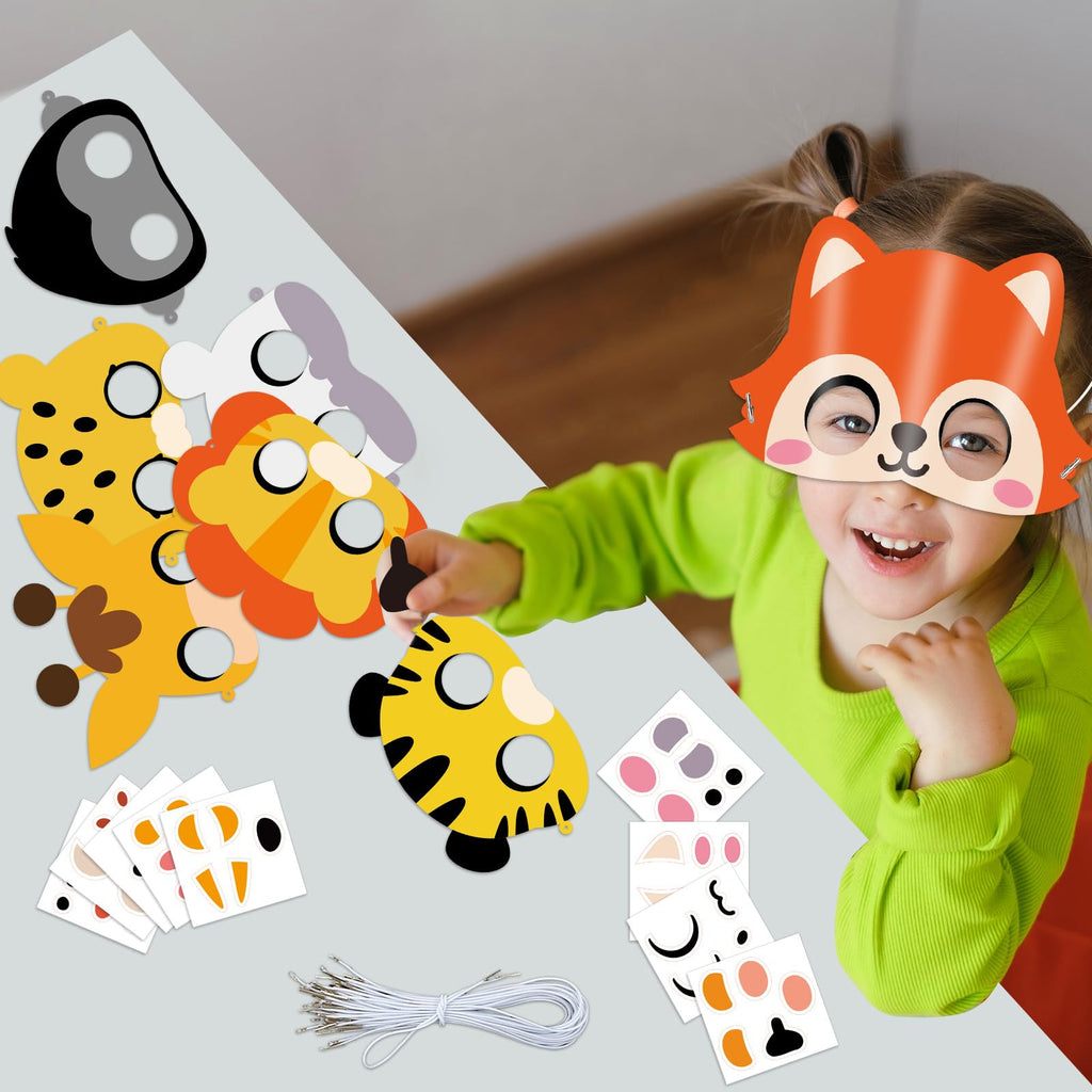 36-Pack Jungle Animal Mask Craft Kit – Safari DIY Sticker Masks for Kids’ Parties, Classroom, and Dress-Up