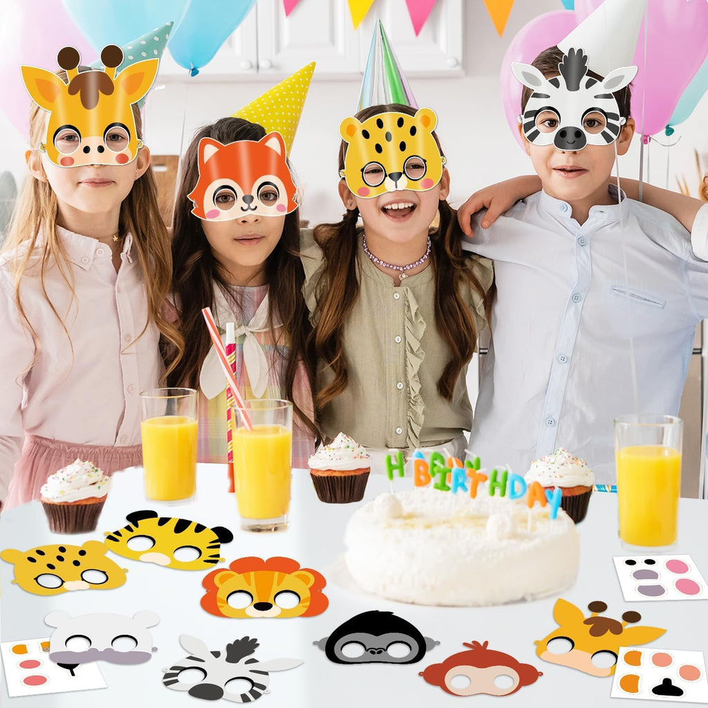 36-Pack Jungle Animal Mask Craft Kit – Safari DIY Sticker Masks for Kids’ Parties, Classroom, and Dress-Up