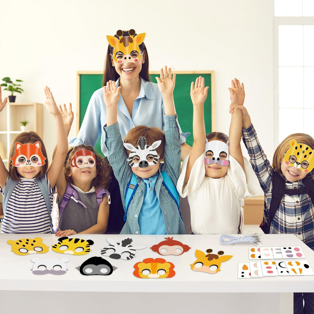 36-Pack Jungle Animal Mask Craft Kit – Safari DIY Sticker Masks for Kids’ Parties, Classroom, and Dress-Up