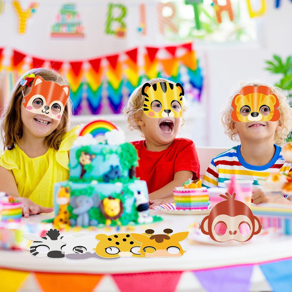 36-Pack Jungle Animal Mask Craft Kit – Safari DIY Sticker Masks for Kids’ Parties, Classroom, and Dress-Up