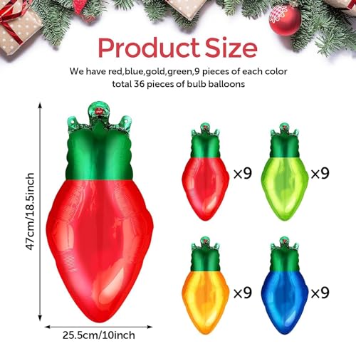 36 Pack Light Bulb Foil Balloons – Red, Green, Yellow, Blue Mylar Party Decorations
