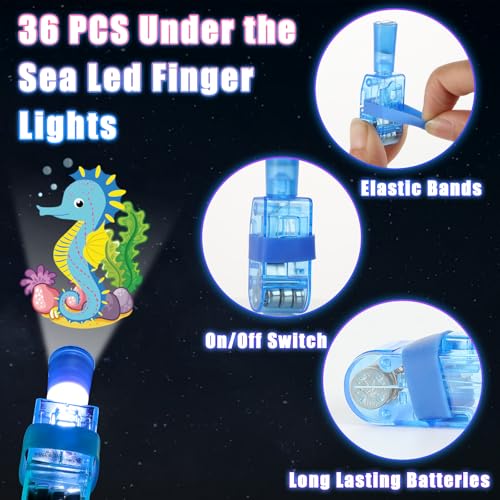 36 Pack Under the Sea LED Finger Lights – Ocean-Themed Party Favors with Glow-in-the-Dark Animal Projections