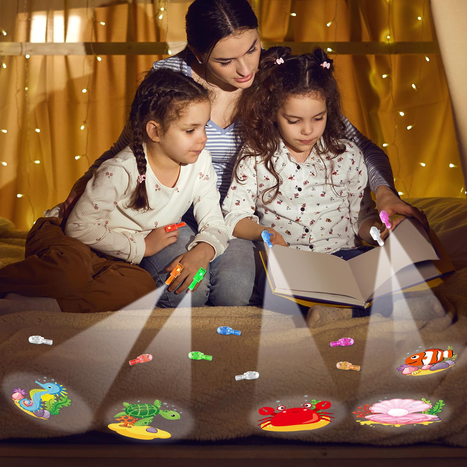 36 Pack Under the Sea LED Finger Lights – Ocean-Themed Party Favors with Glow-in-the-Dark Animal Projections