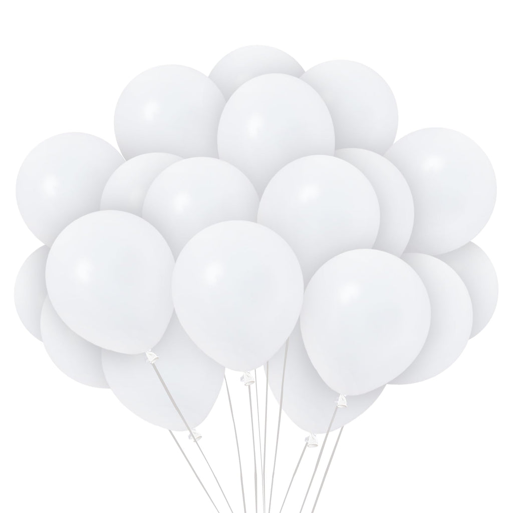 36 Pack White Matte Balloons 12 Inch Latex by Treasures Gifted - Includes Ribbon for Party Decor