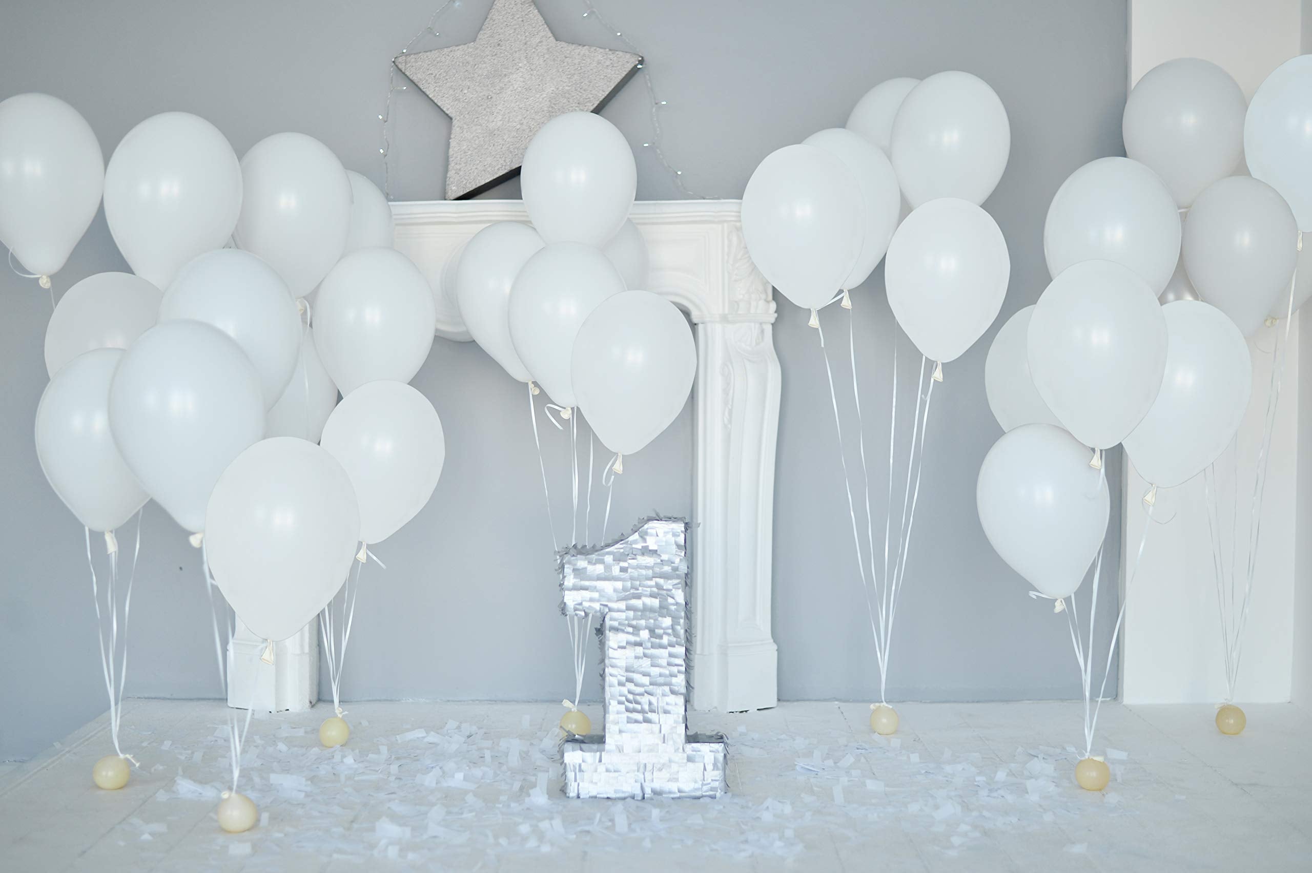 36 Pack White Matte Balloons 12 Inch Latex by Treasures Gifted - Includes Ribbon for Party Decor
