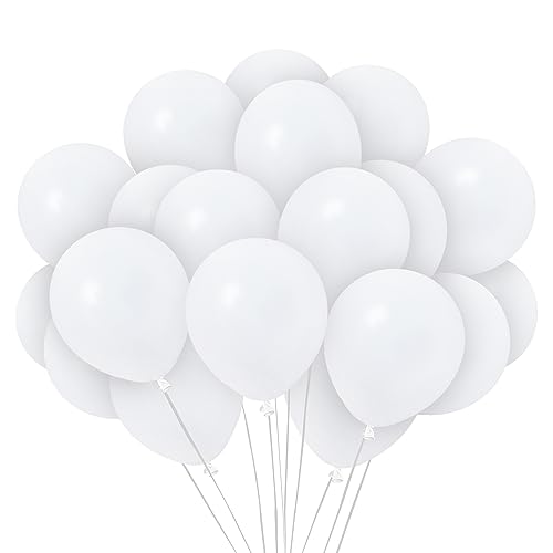 36 Pack White Matte Balloons 12 Inch Latex by Treasures Gifted - Includes Ribbon for Party Decor