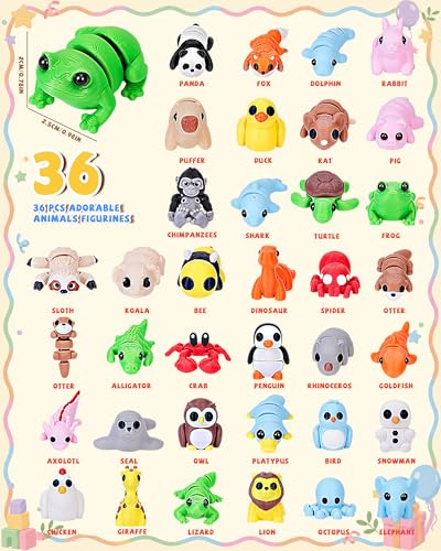 36 PCS Mini 3D Printed Articulated Animals Set – Wild, Zoo & Sea Creatures for Kids