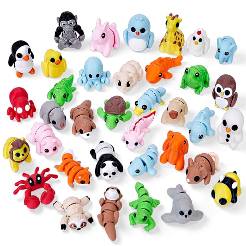 36 PCS Mini 3D Printed Articulated Animals Set – Wild, Zoo & Sea Creatures for Kids