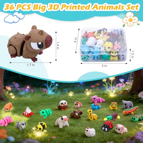 36-Piece 3D Printed Articulated Animal Set - Fidget Toys, Classroom Rewards, Party Favors