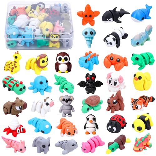 36-Piece 3D Printed Articulated Animal Set - Fidget Toys, Classroom Rewards, Party Favors