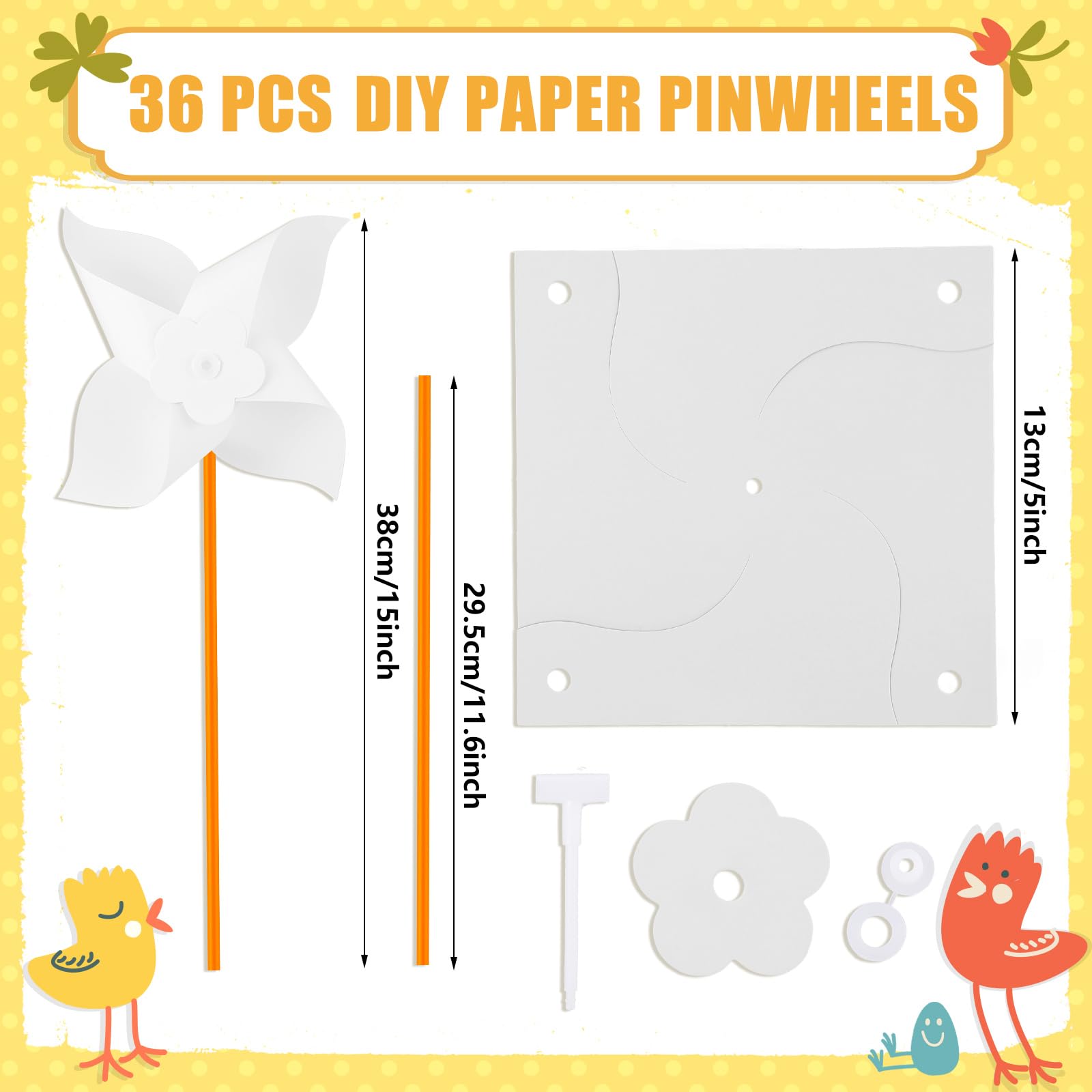 36-Piece DIY White Paper Pinwheels Craft Kit for Kids - Summer Activities Party Favors by Czlotyh