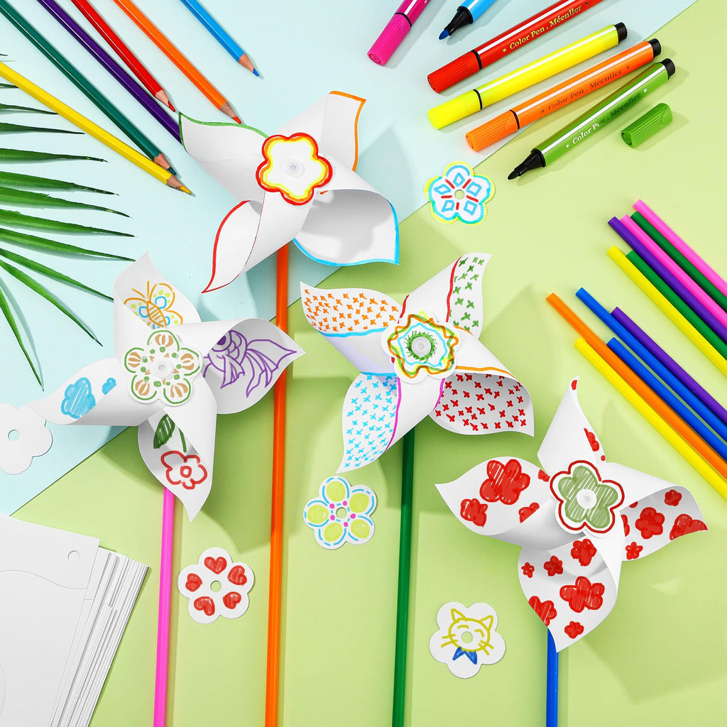 36-Piece DIY White Paper Pinwheels Craft Kit for Kids - Summer Activities Party Favors by Czlotyh