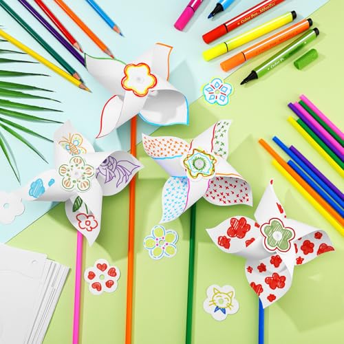 36-Piece DIY White Paper Pinwheels Craft Kit for Kids - Summer Activities Party Favors by Czlotyh