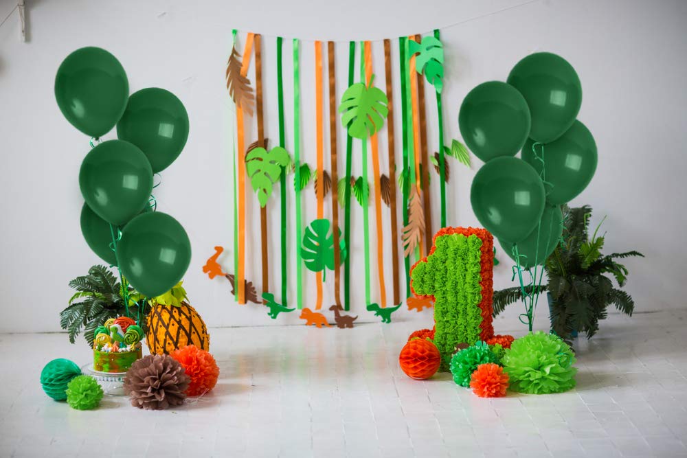 36 Pine Green Latex Balloons 12 Inch - Treasures Gifted with Ribbon for Birthdays & Baby Showers