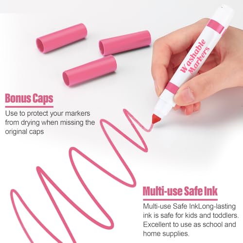 36 Pink Washable Markers Bulk – Janlaugh Broad Line Conical Tip Drawing Pens for Kids Ages 6+