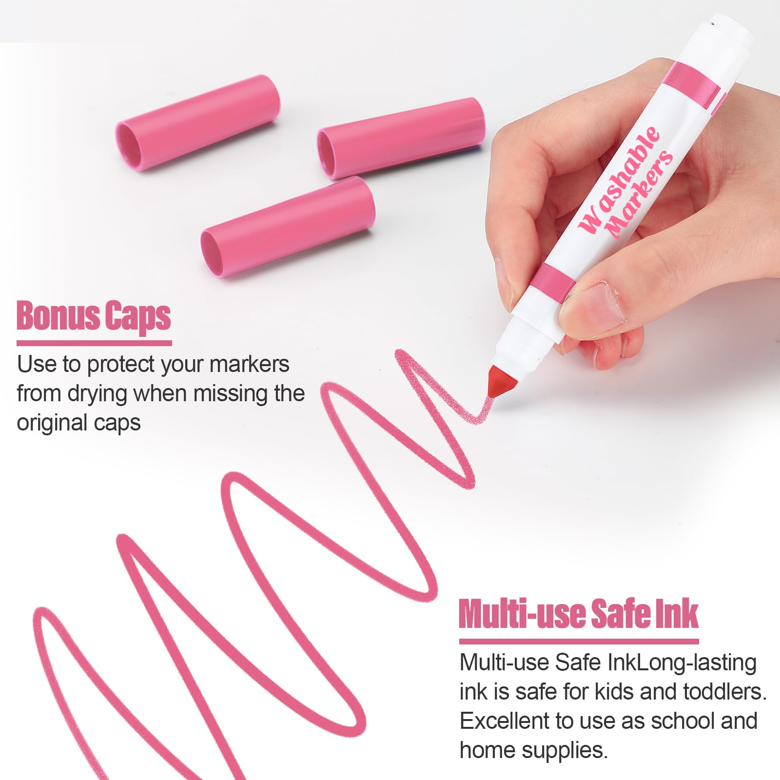 36 Pink Washable Markers Bulk – Janlaugh Broad Line Conical Tip Drawing Pens for Kids Ages 6+