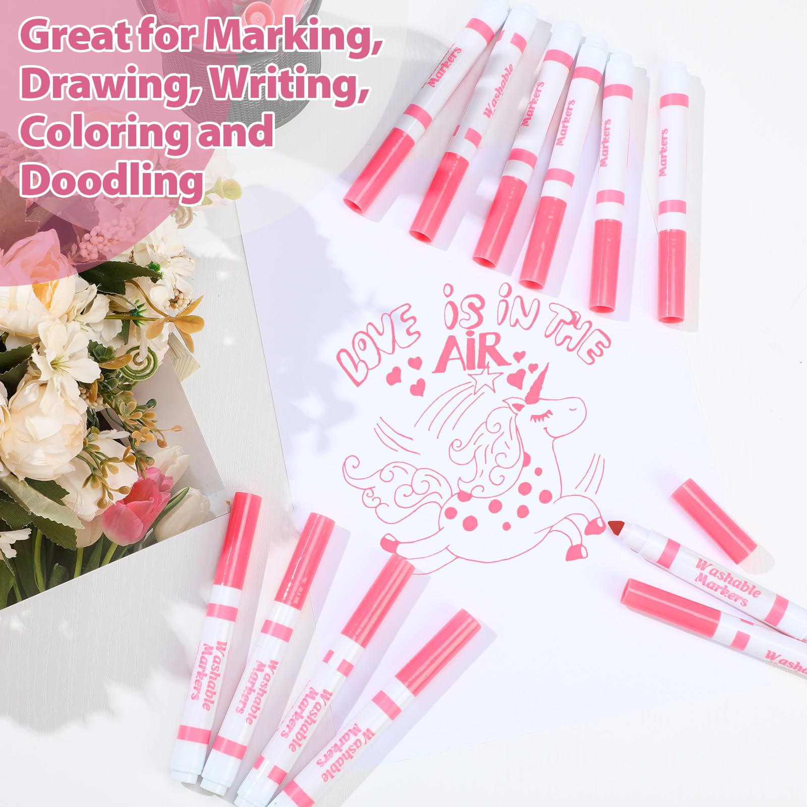 36 Pink Washable Markers Bulk – Janlaugh Broad Line Conical Tip Drawing Pens for Kids Ages 6+