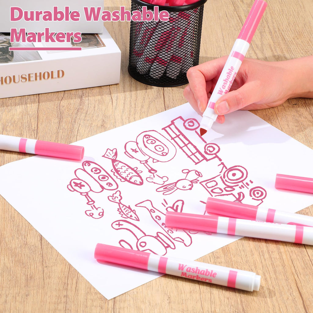 36 Pink Washable Markers Bulk – Janlaugh Broad Line Conical Tip Drawing Pens for Kids Ages 6+