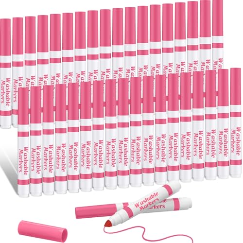 36 Pink Washable Markers Bulk – Janlaugh Broad Line Conical Tip Drawing Pens for Kids Ages 6+