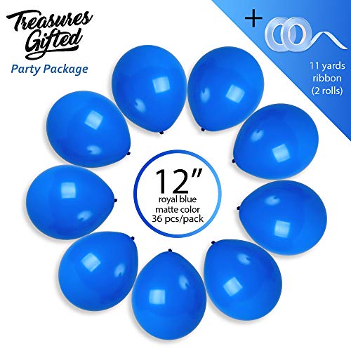 36 Royal Blue Balloons 12 Inch - Treasures Gifted Navy Latex Party Balloons with Ribbon
