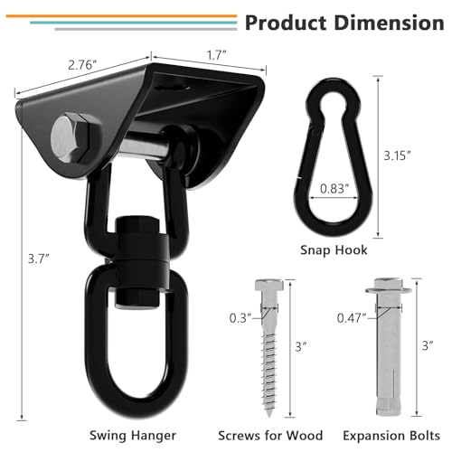 360° Rotating Hammock Hanging Kit - Heavy Duty 1200 lb Capacity Stainless Steel - SKYPHAROS Black
