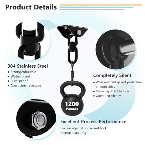 360° Rotating Hammock Hanging Kit - Heavy Duty 1200 lb Capacity Stainless Steel - SKYPHAROS Black