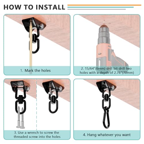 360° Rotating Hammock Hanging Kit - Heavy Duty 1200 lb Capacity Stainless Steel - SKYPHAROS Black