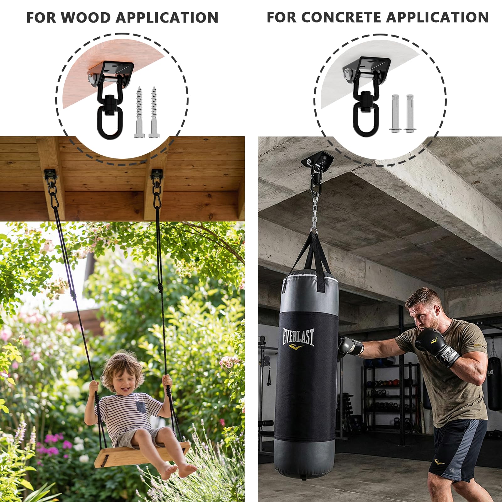 360° Rotating Hammock Hanging Kit - Heavy Duty 1200 lb Capacity Stainless Steel - SKYPHAROS Black