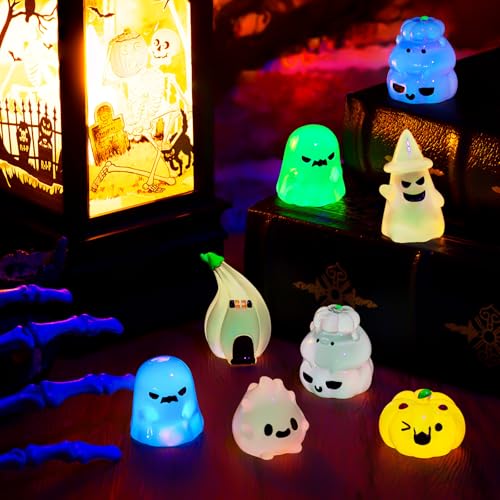 36Pcs Halloween Mini Resin Figures – Glow in Dark Tiny Set with Pumpkin, Ghost, and Flame for Party Favors, Bag Fillers, Garden, Dollhouse Decor