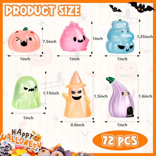36Pcs Halloween Mini Resin Figures – Glow in Dark Tiny Set with Pumpkin, Ghost, and Flame for Party Favors, Bag Fillers, Garden, Dollhouse Decor