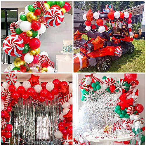 38-Piece Christmas Balloon Set - Red & Green Foil Mylar Balloons with Candy Cane Design for Party Decor