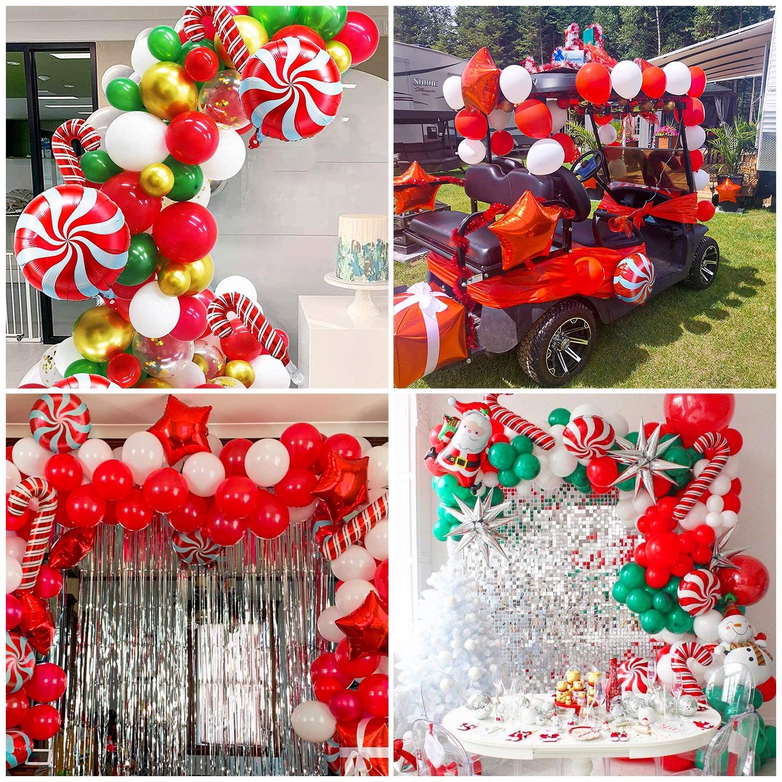 38-Piece Christmas Balloon Set - Red & Green Foil Mylar Balloons with Candy Cane Design for Party Decor