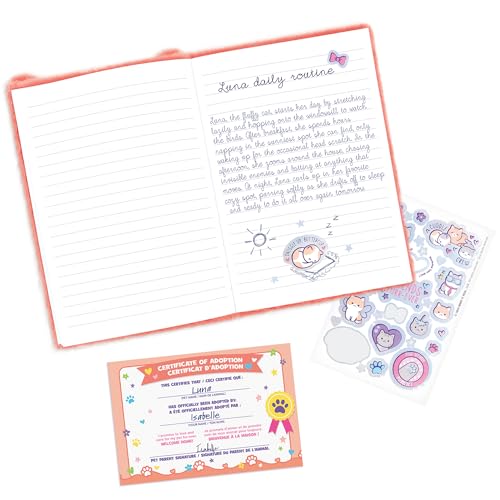 3C4G Happy Tails Cat Plush Journal – Pink Fuzzy Diary with Stickers and Adoption Certificate for Kids 6+