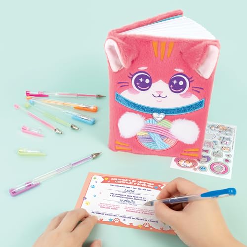 3C4G Happy Tails Cat Plush Journal – Pink Fuzzy Diary with Stickers and Adoption Certificate for Kids 6+