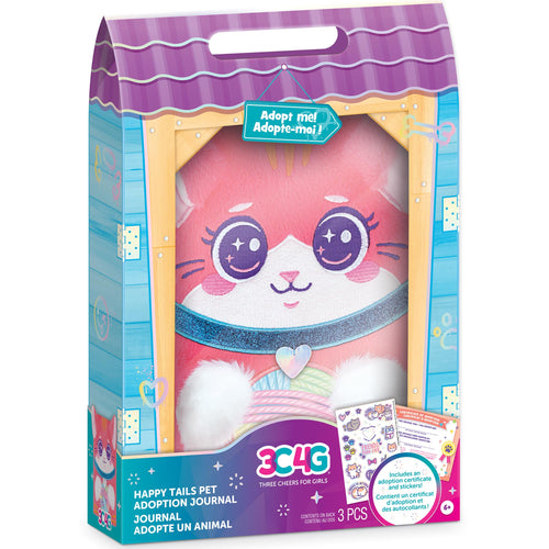 3C4G Happy Tails Cat Plush Journal – Pink Fuzzy Diary with Stickers and Adoption Certificate for Kids 6+