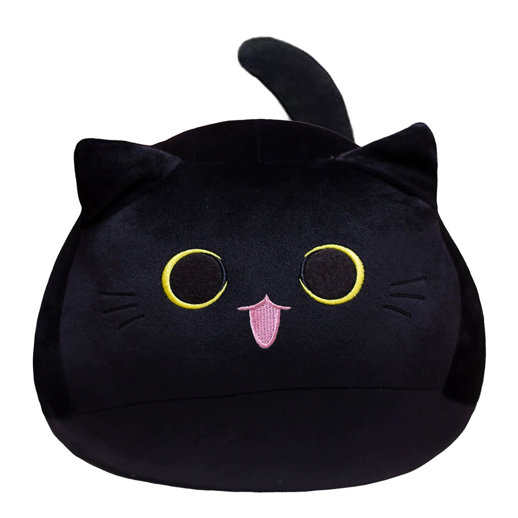 3D Black Cat Plush Pillow – Soft Stuffed Animal Toy for Decor and Comfort