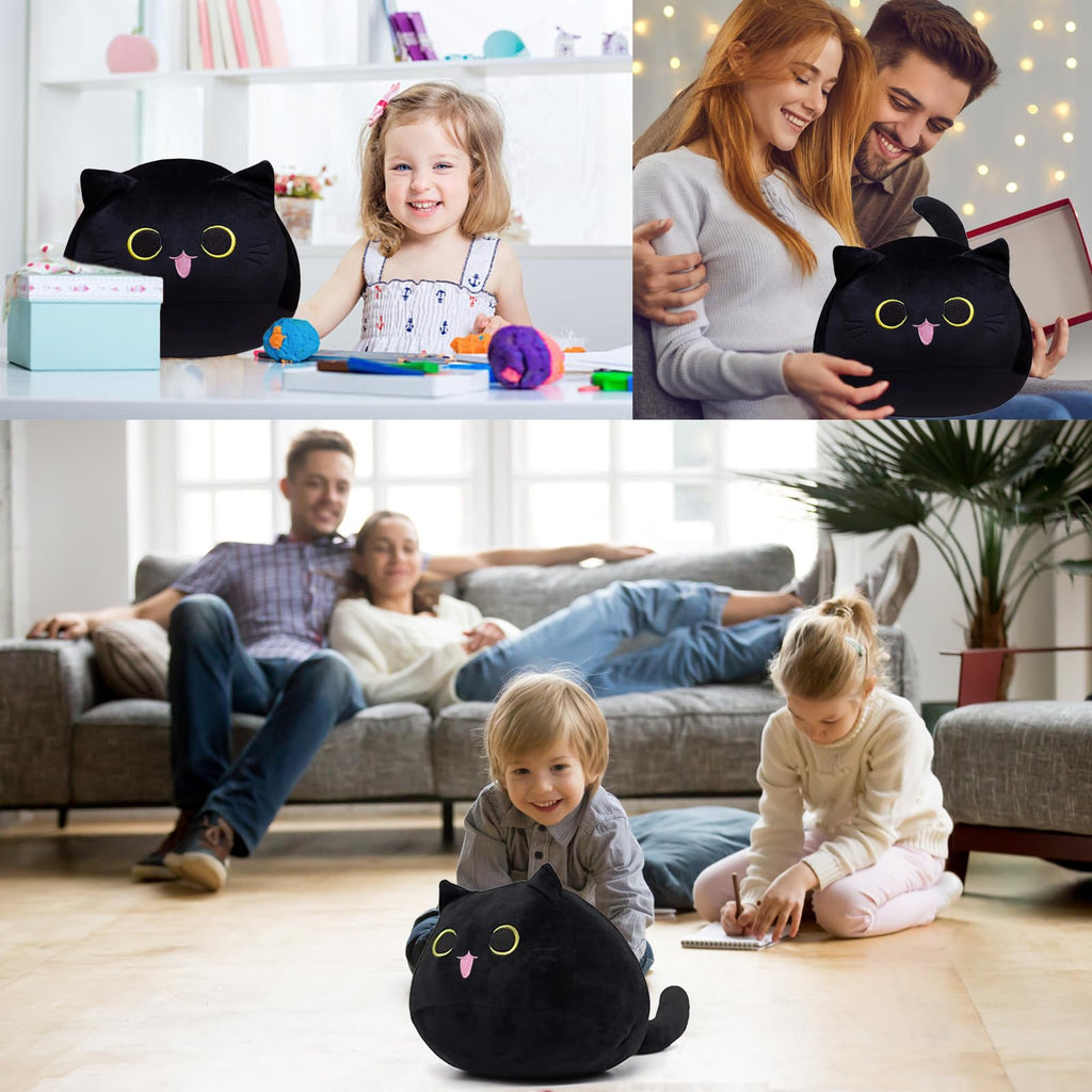 3D Black Cat Plush Pillow – Soft Stuffed Animal Toy for Decor and Comfort