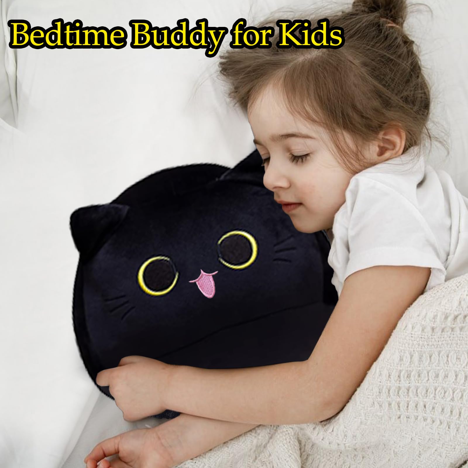 3D Black Cat Plush Pillow – Soft Stuffed Animal Toy for Decor and Comfort