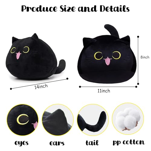 3D Black Cat Plush Pillow – Soft Stuffed Animal Toy for Decor and Comfort