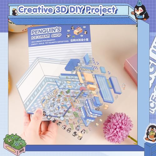 3D House Stickers for Adults - DIY Sticker Therapy Set with 12 Mini Room Scenes, Includes Tweezers, Creative Fun Stress Relief Activity