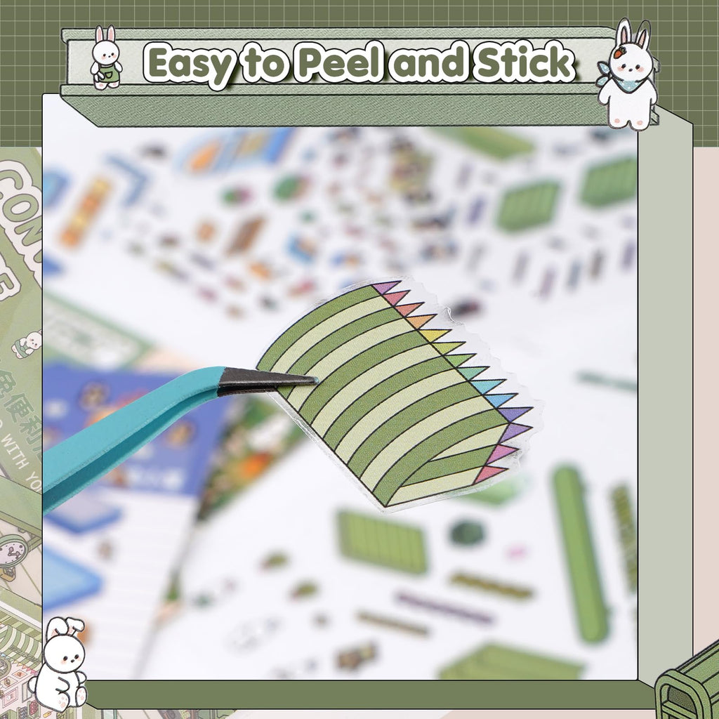 3D House Stickers for Adults - DIY Sticker Therapy Set with 12 Mini Room Scenes, Includes Tweezers, Creative Fun Stress Relief Activity