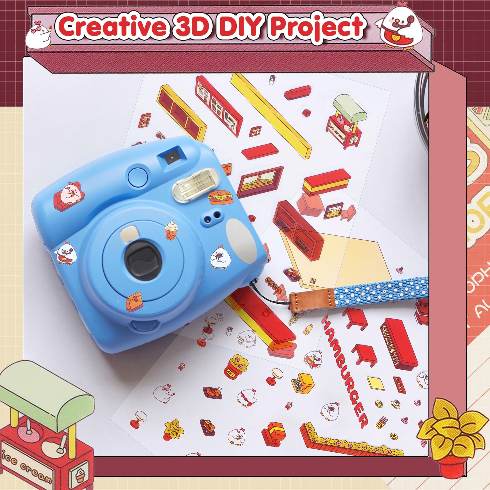 3D House Stickers for Adults - DIY Sticker Therapy Set with 12 Mini Room Scenes, Includes Tweezers, Creative Fun Stress Relief Activity