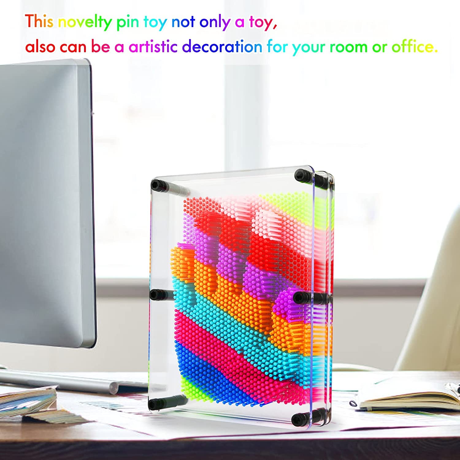 3D Pin Art Toy – Large Rainbow Plastic Pin Impression Board for Creative Play