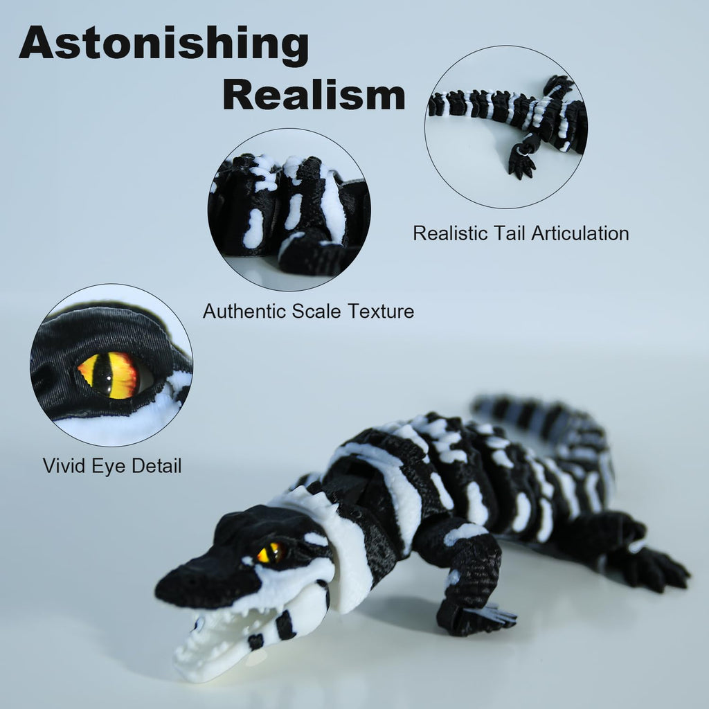 3D Printed Articulated Alligator Figurine – Black Flexible Poseable Animal Model by MildLion