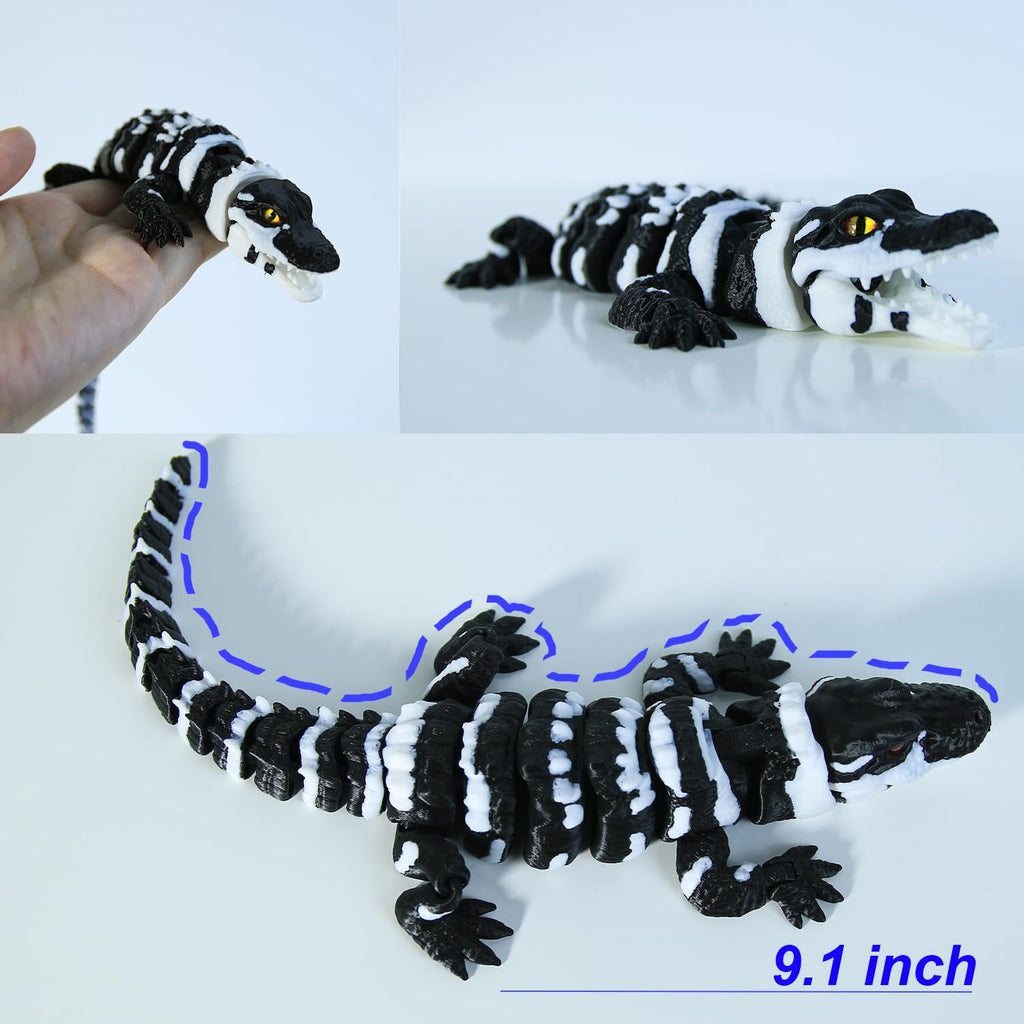 3D Printed Articulated Alligator Figurine – Black Flexible Poseable Animal Model by MildLion